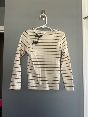 Zara Girls Striped Cream and Black Bow Accent Sweater